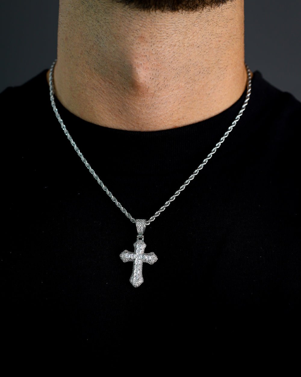 FROSTED CROSS PENDANT.