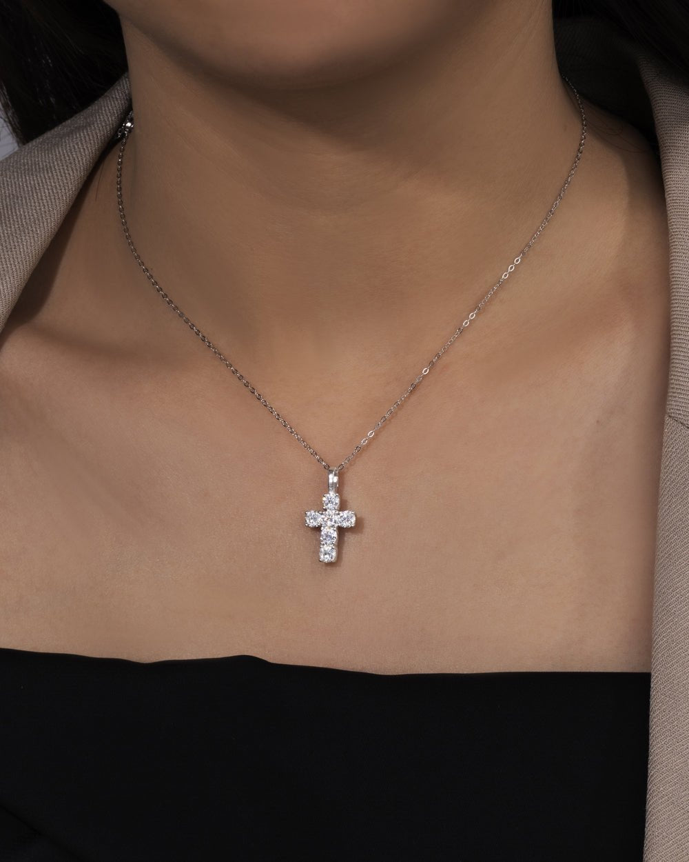 MOISSANITE MICRO CROSS PENDANT.
